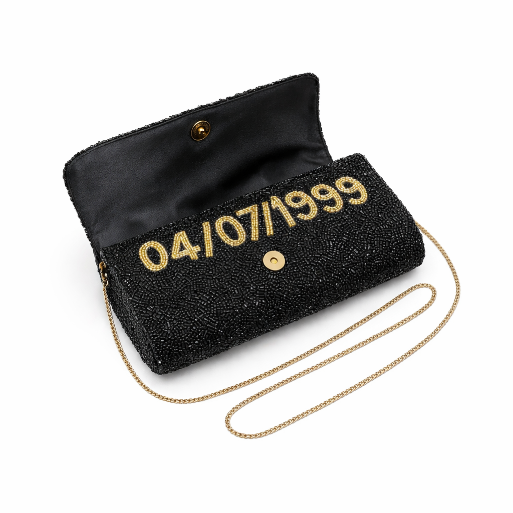 The Black Beaded Clutch with Date