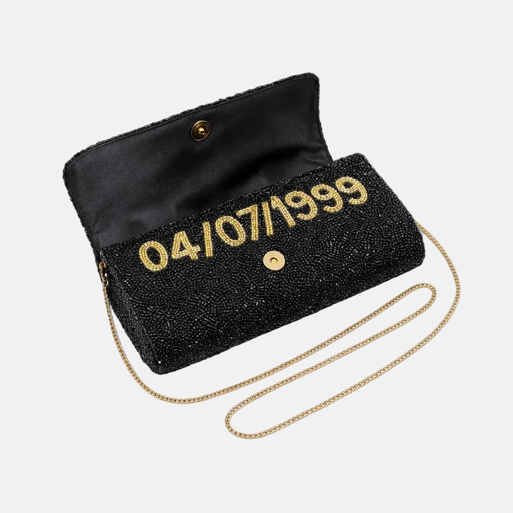 The Black Beaded Clutch with Date