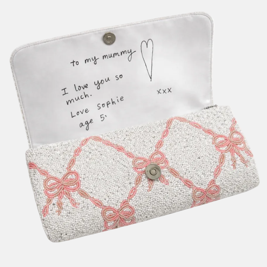 The Beaded Bow Clutch with Note - Pink