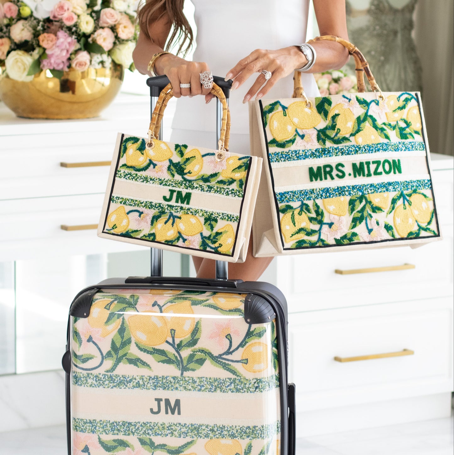 The Juliana Mini Beaded Tote - Citron