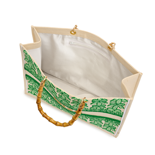 The Juliana Cupid Bow Tote in Green with Bamboo Handles