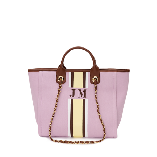 Rose Pink Tote with Pastel Yellow and Brown