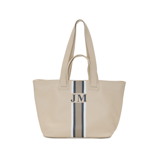 Cream Leather Double Handled Tote with Classic Stripes
