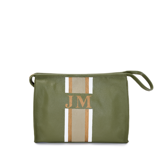 Egerton Cosmetic Bag in Army Green with Metallics