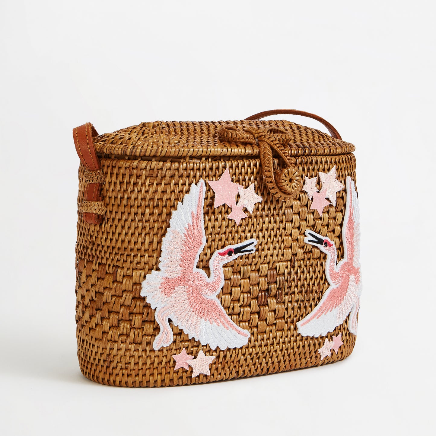Rectangular Rattan Bag - Flamingo