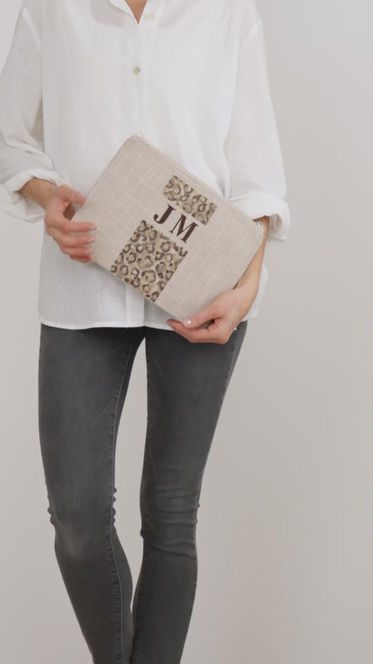 The Lily Leopard Makeup Bag with Initials