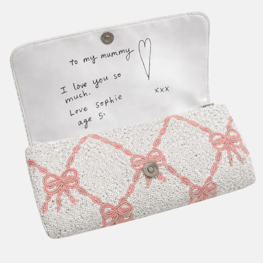 The Beaded Bow Clutch with Note - Pink