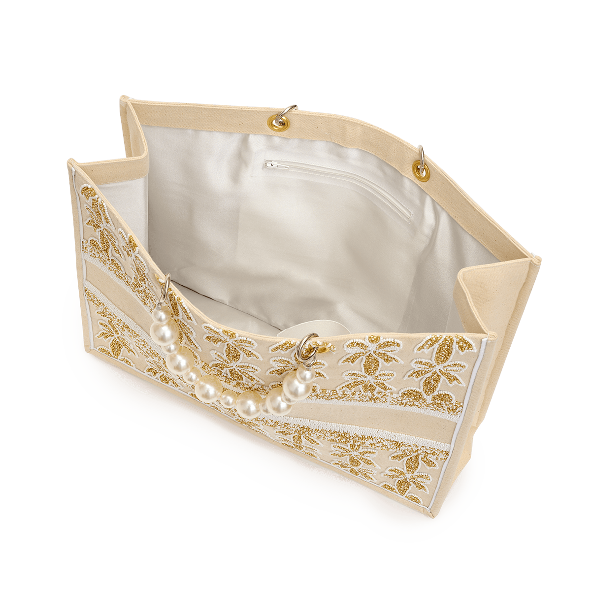 The Juliana Golds Beaded Tote with Pearl Handles_bags