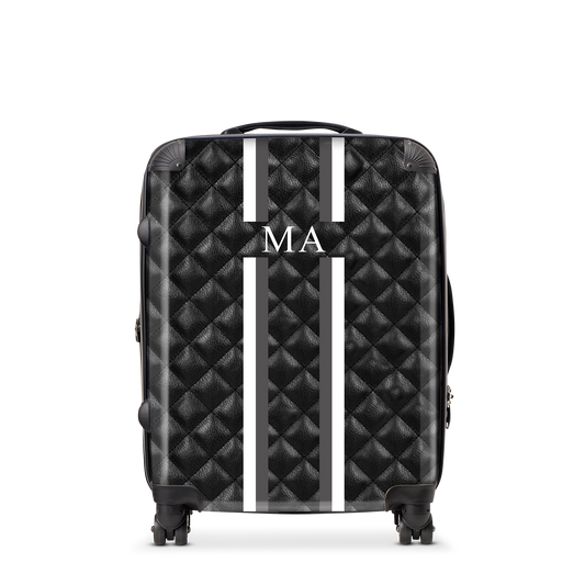 Lily & Bean personalised Black Quilted Luggage with Stripes