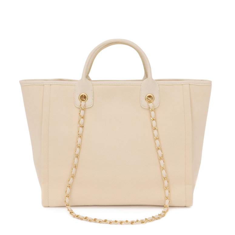 Lily & Bean Canvas Chain Tote Bag Cream on Cream with Gold Hardware