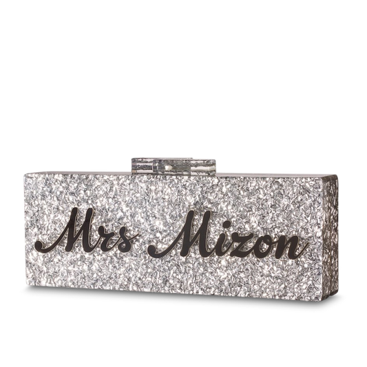 Lily & Bean Evening Silver Acrylic Glitter Clutch Personalised