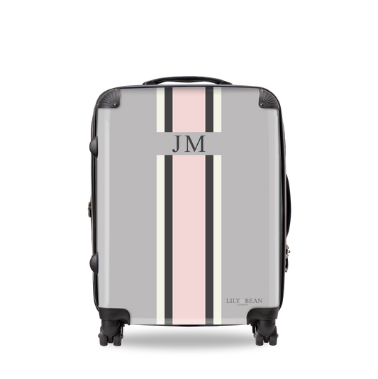 Lily & Bean personalised French Grey Luggage with White and Pink