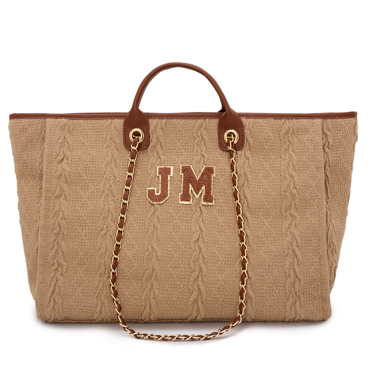 Lily and Bean Cable Knit Fabric Tote with Initials Jumbo