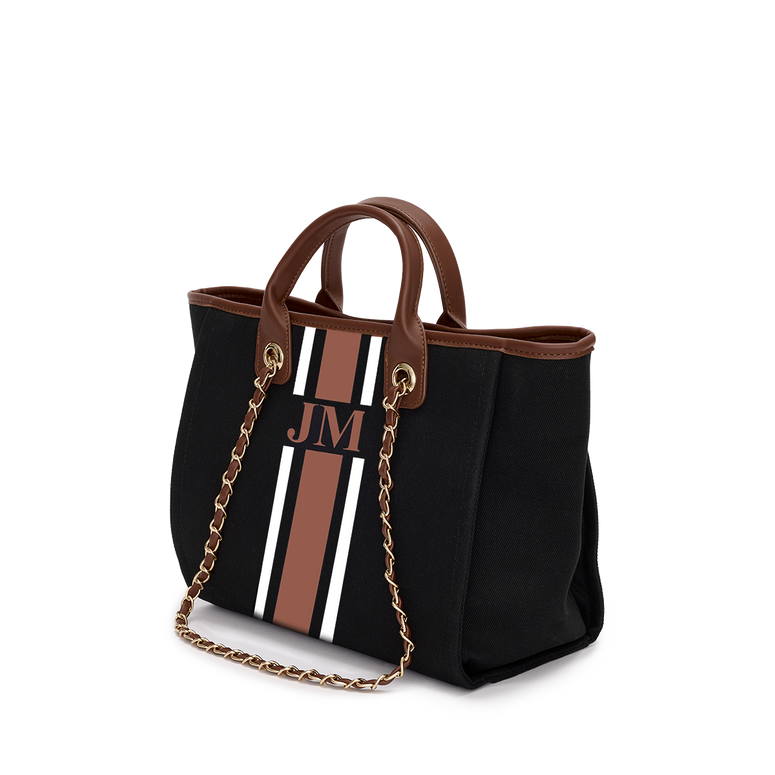 Lily and Bean Classic Black Canvas Tote Medium with Tan and White