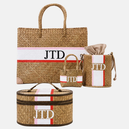 Straw Bag Set - Red & Pink