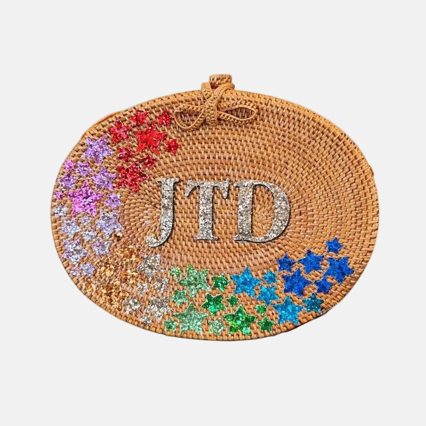 Oval Rattan Bag - Rainbow Star
