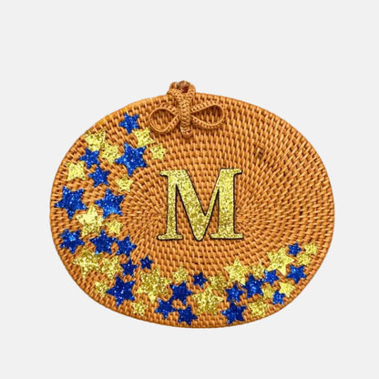 Oval Rattan Bag - Blue & Gold Star