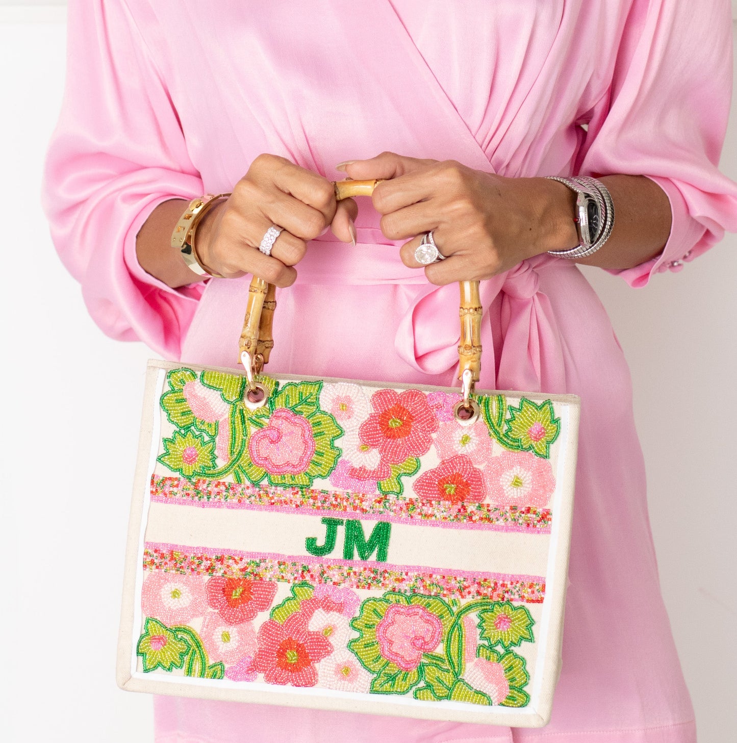 The Juliana Mini Beaded Tote - Flower Garden