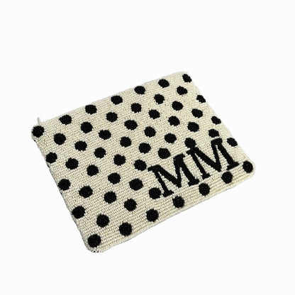The Beaded Pouch - Cream & Black