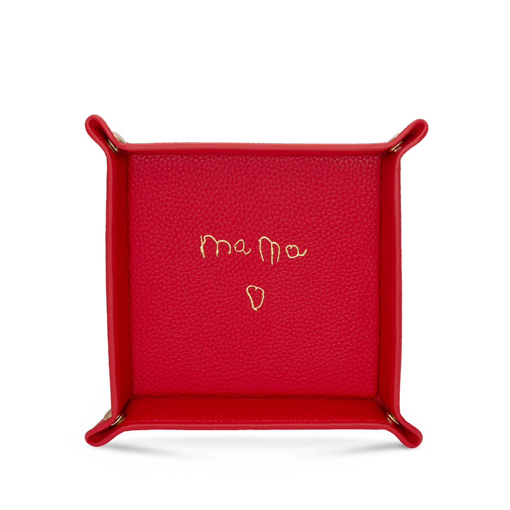Leather Trinket Tray with Hand Written Note - Red