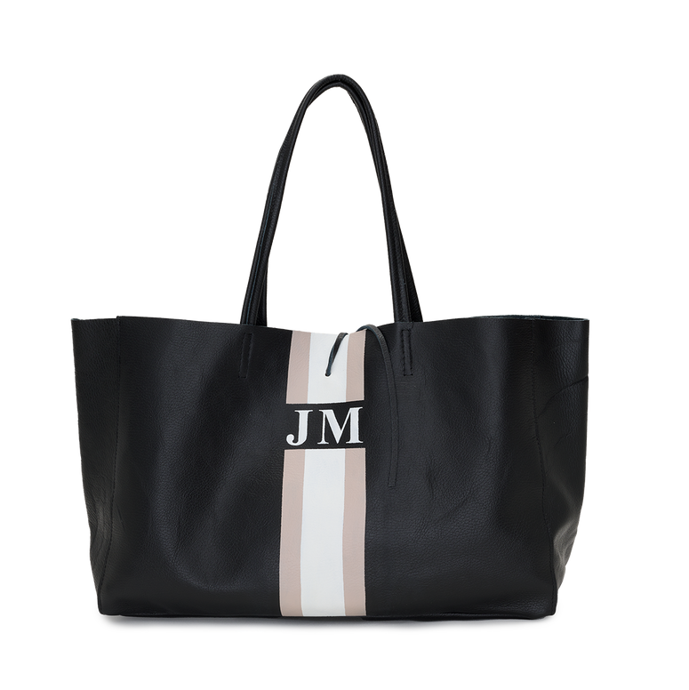 Leather Black with Taupe Egerton Shopper
