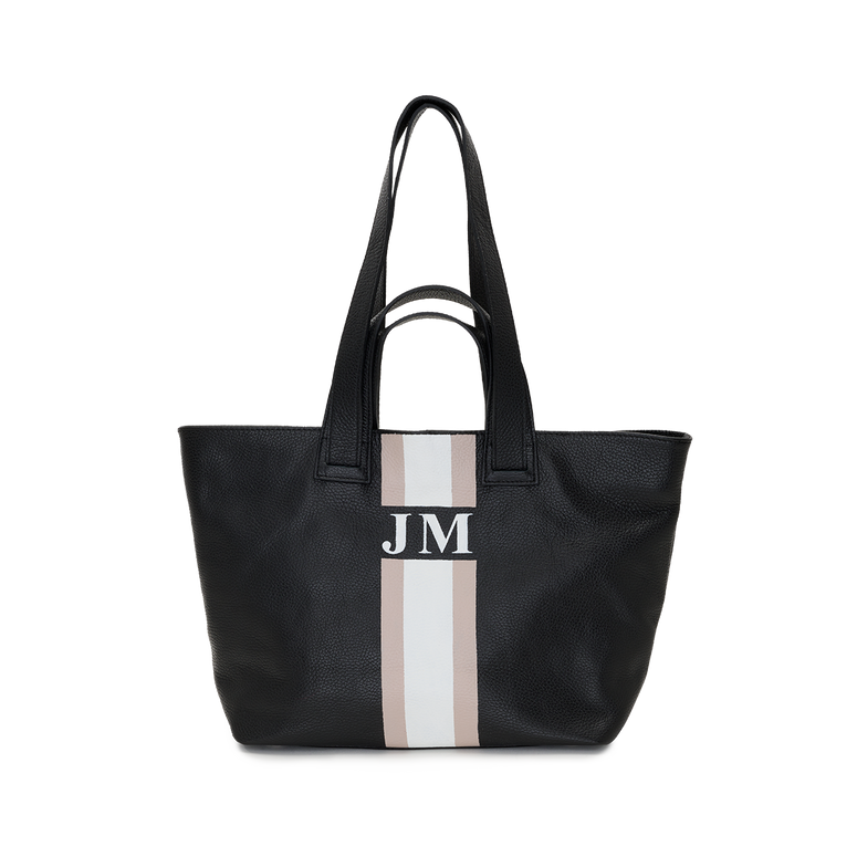 Black with Taupe Leather Double Handled Tote