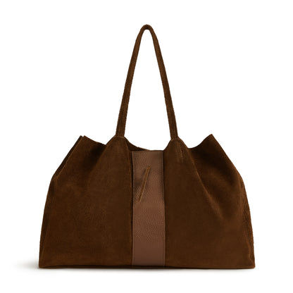 Suede Leather Shopper - Brown