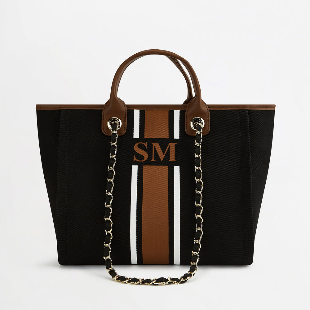 The Lily Canvas Tote - Black & Tan - Medium
