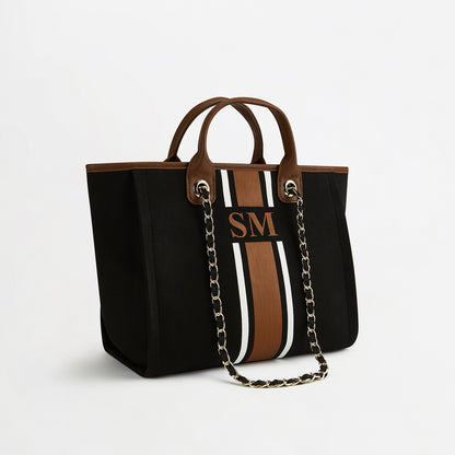 The Lily Canvas Tote - Black & Tan - Medium