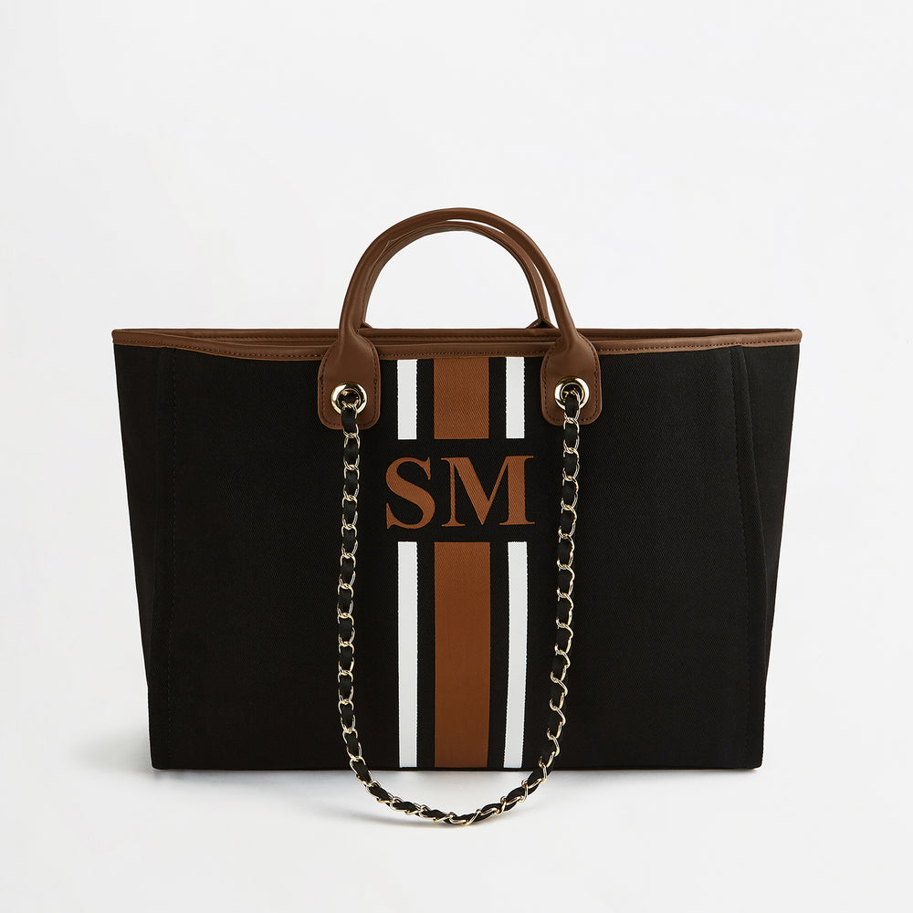 The Lily Canvas Tote - Black & Tan - Jumbo