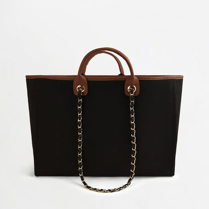 The Lily Canvas Tote - Black & Tan - Jumbo