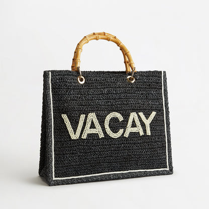 Raffia Tote - Navy
