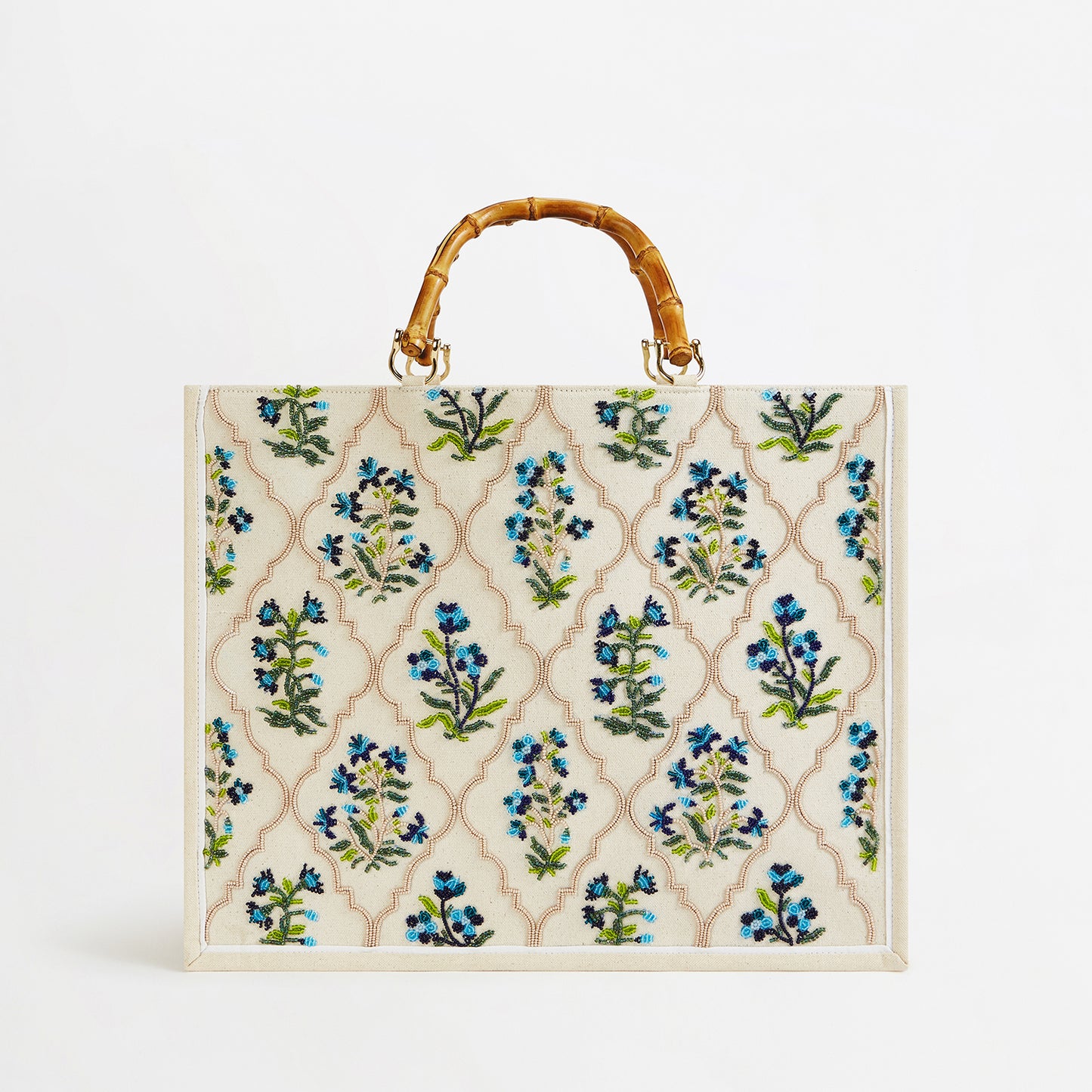 The Beaded Tote - Blue Flower Handbag