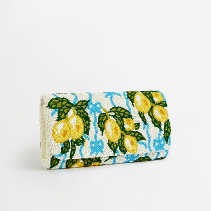 The Italian Lemons Beaded Clutch Bag