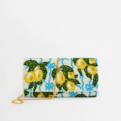 The Italian Lemons Beaded Clutch Bag