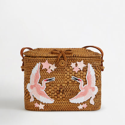 Rectangular Rattan Bag - Flamingo