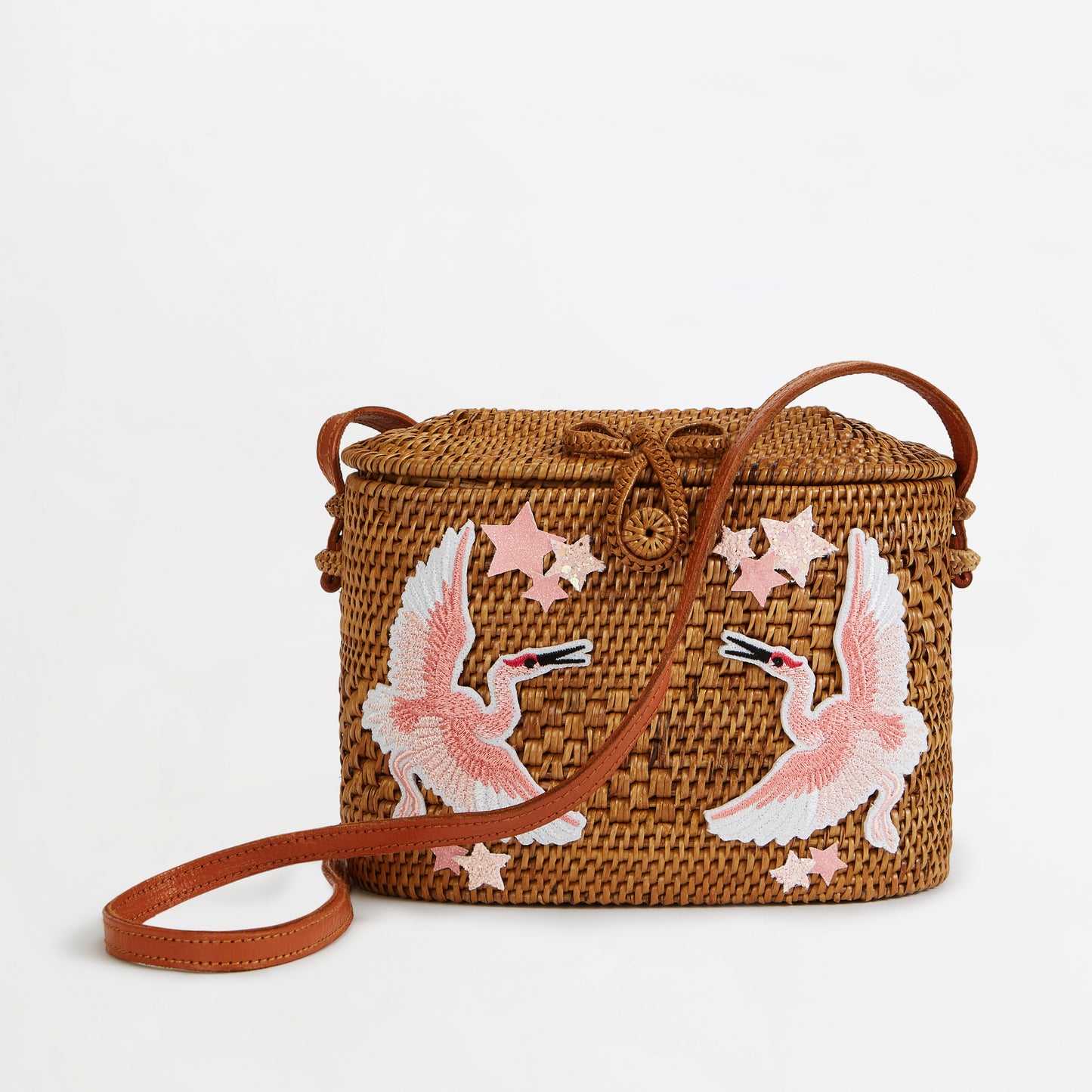 Rectangular Rattan Bag - Flamingo