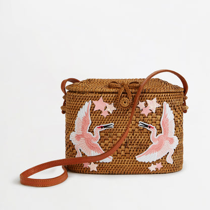 Rectangular Rattan Bag - Flamingo