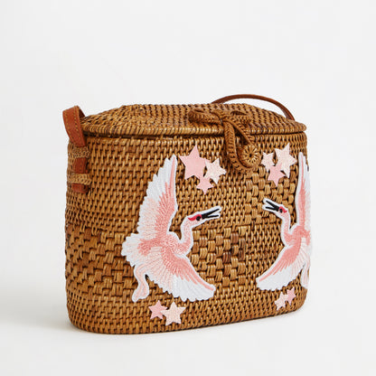 Rectangular Rattan Bag - Flamingo
