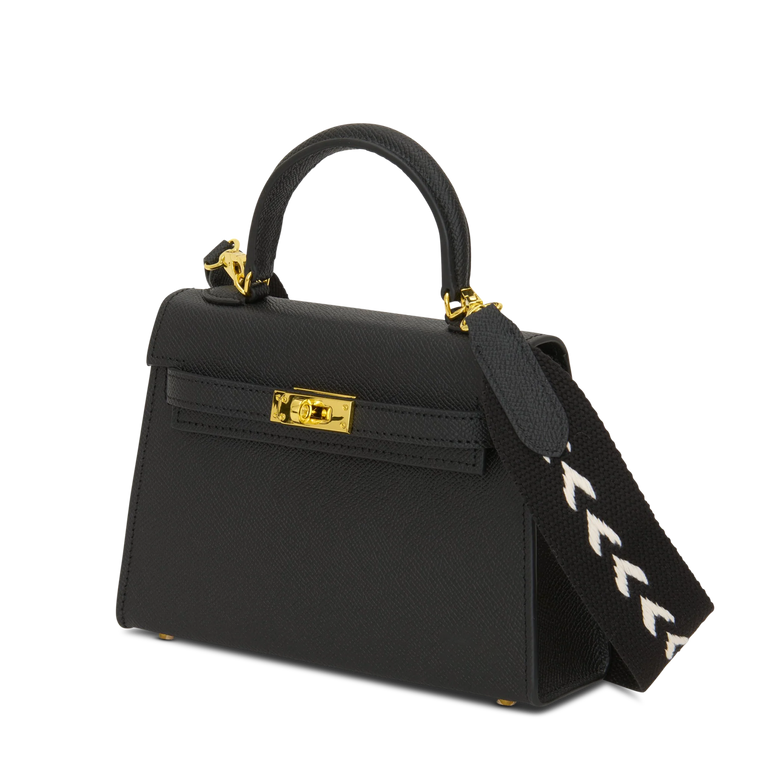 Lily & Bean Hettie Mini Bag - Black with Initials & Patterned Strap PRE order - to ship 10th May.