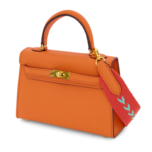Lily & Bean Hettie Mini Bag -  Orange with Initials & Fabric Strap
