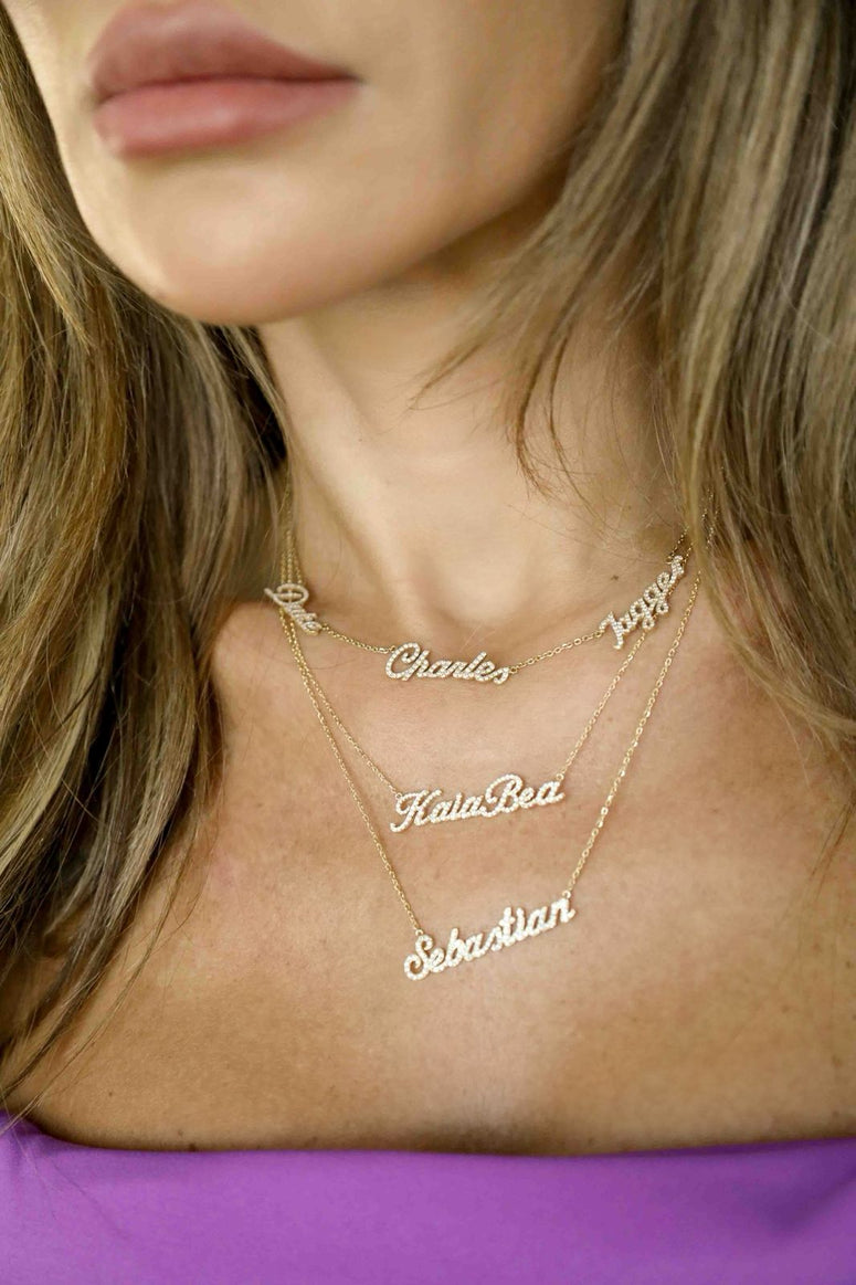 L&B Name Necklace Diamond 18k Gold- one off collab
