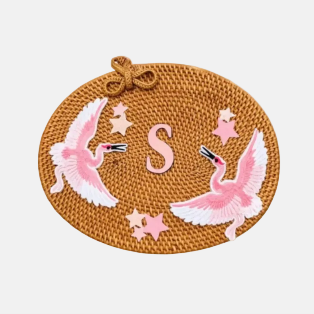 Oval Rattan Bag - Crane Pink Bird