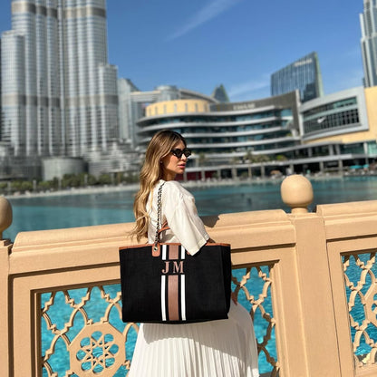 The Lily Canvas Tote - Black & Tan - Jumbo