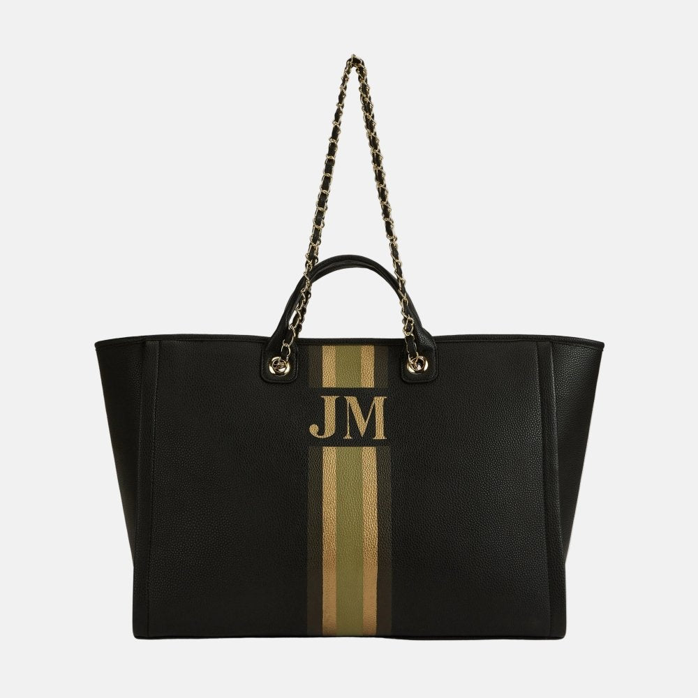 Athene Leather Tote Bag Lily- Black Personalised_