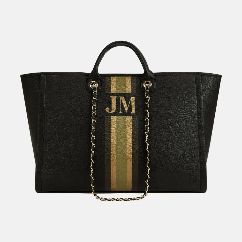 Athene Leather Tote Bag Lily- Black Personalised_