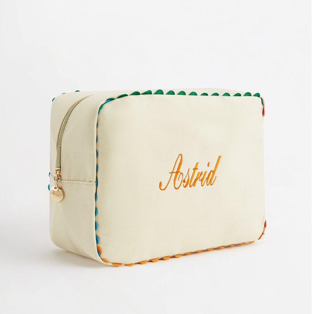 Cream Scalloped Washbag Personalised Embroidered_