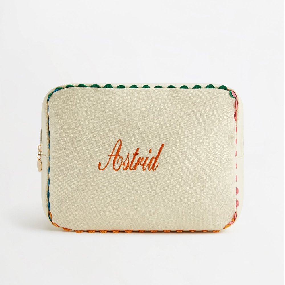 Cream Scalloped Washbag Personalised Embroidered_