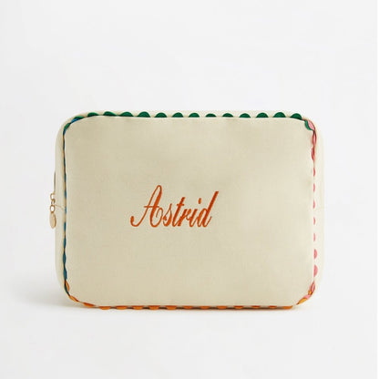 Cream Scalloped Washbag Personalised Embroidered_