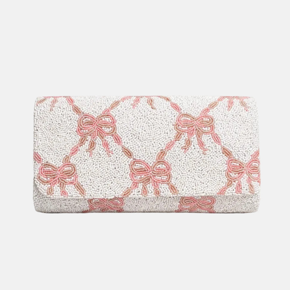 The Beaded Bow Clutch with Note - Pink